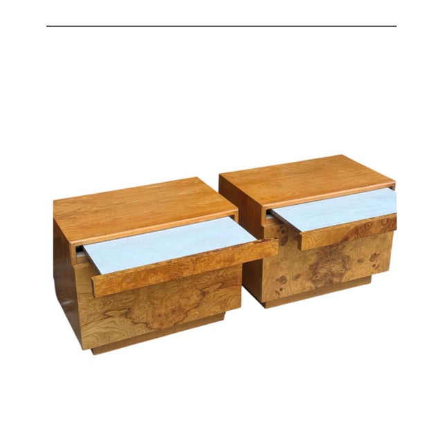 1970s 1970s Pair of Lane Mid Century Burl Wood Nightstands For Sale - Image 5 of 12