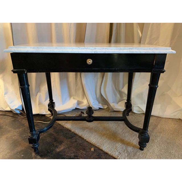 Napoleon 3 Black Lacquered Table W/ Marble Top For Sale - Image 6 of 6