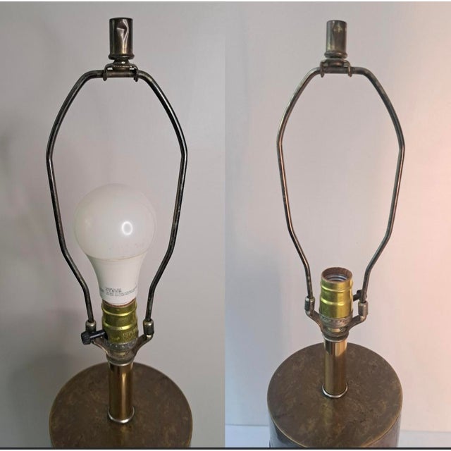 Vintage Mid-Century Modern Oak and Brass Cylinder Table Lamp For Sale In West Palm - Image 6 of 13