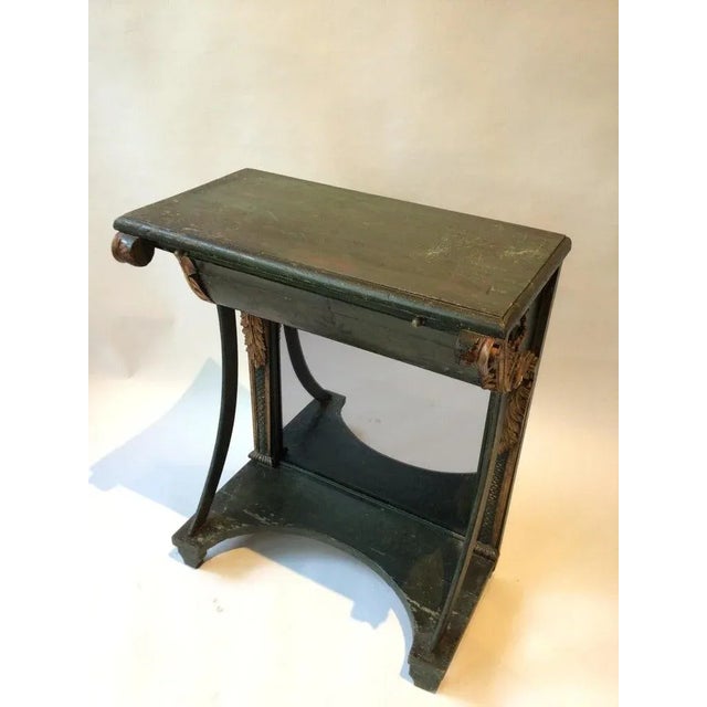 French 1880s French classical mirrored back console table. Gilt accents. One drawer. Hand painted accents. For Sale - Image 3 of 13