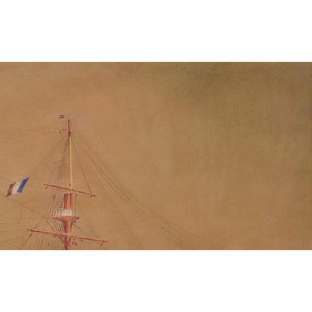 Tan French Navy Ironclad Warship, Early 20th Century, Gouache & Watercolor on Paper For Sale - Image 8 of 18