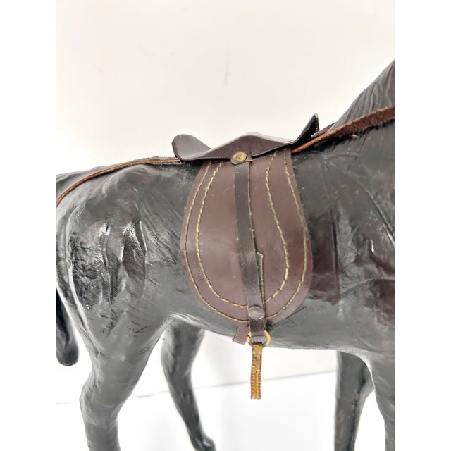 Black Vintage Black Horse Sculpture With Leather Saddle & Bridle – Equestrian Decor – Ralph Lauren Style Library Accent For Sale - Image 8 of 12
