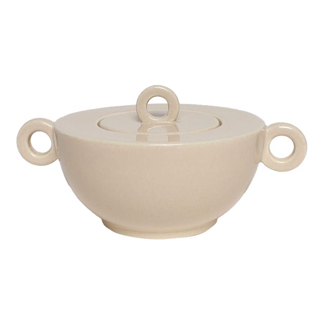 French Art Deco Taupe Ceramic Lidded Sugar Bowl by Jean Luce For Sale