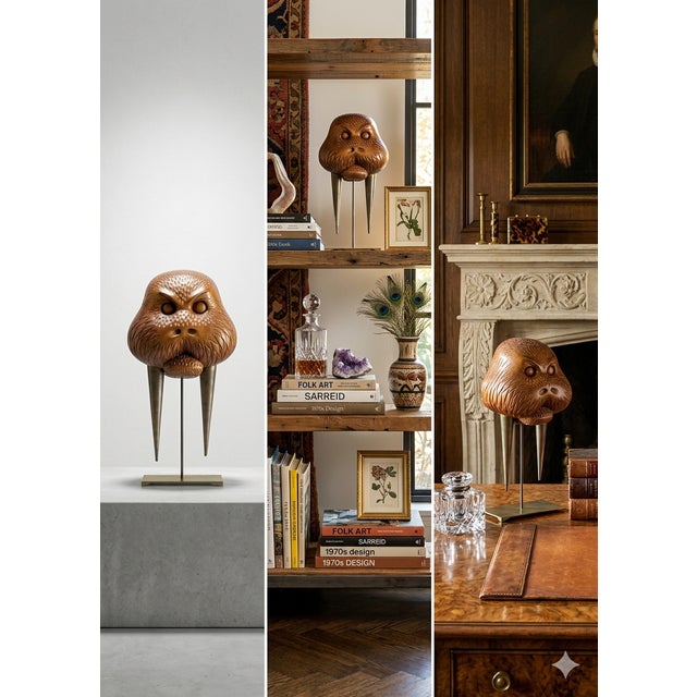 Sarreid Ltd. 1970s Modernist Beechwood and Brass Walrus Sculpture by Sarreid Ltd. For Sale - Image 4 of 4
