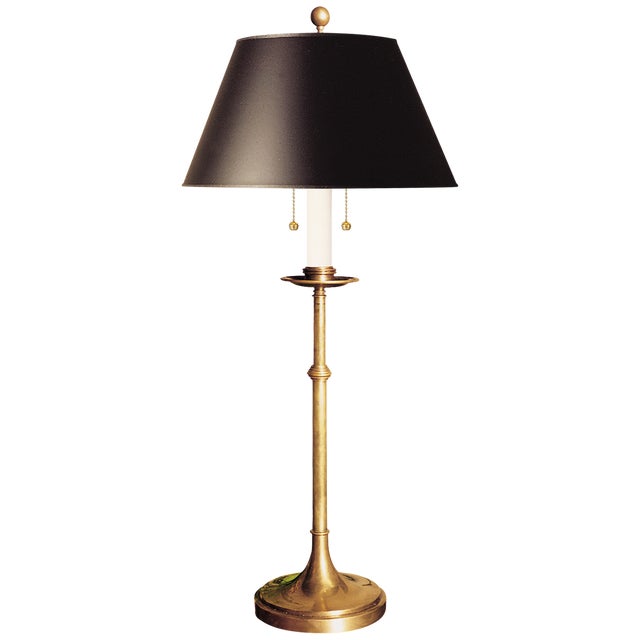 Chapman & Myers for Visual Comfort Signature Dorchester Club Table Lamp in Antique-Burnished Brass with Black Shade For Sale