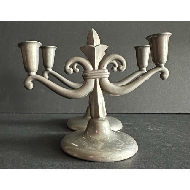 Metal Vintage 1930s Pewter Scandinavian Grace Style Art Deco Candelabra Pair of 2 For Sale - Image 7 of 12