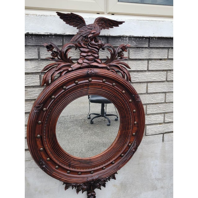 Traditional 1940s American Federal Eagle Hand Carved Mahogany Wall Mirror Large For Sale - Image 3 of 15