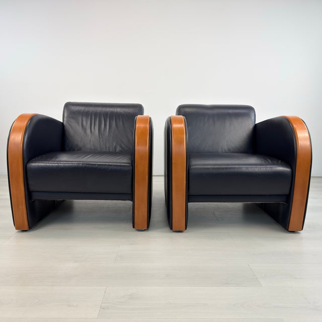 Art Deco Art Deco Leather Lounge Chairs - A Pair For Sale - Image 3 of 11
