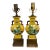 1940s Pair of Chinese Yellow Porcelain Lamps W/Lotus & Crane Motif, Brass Greek Key For Sale