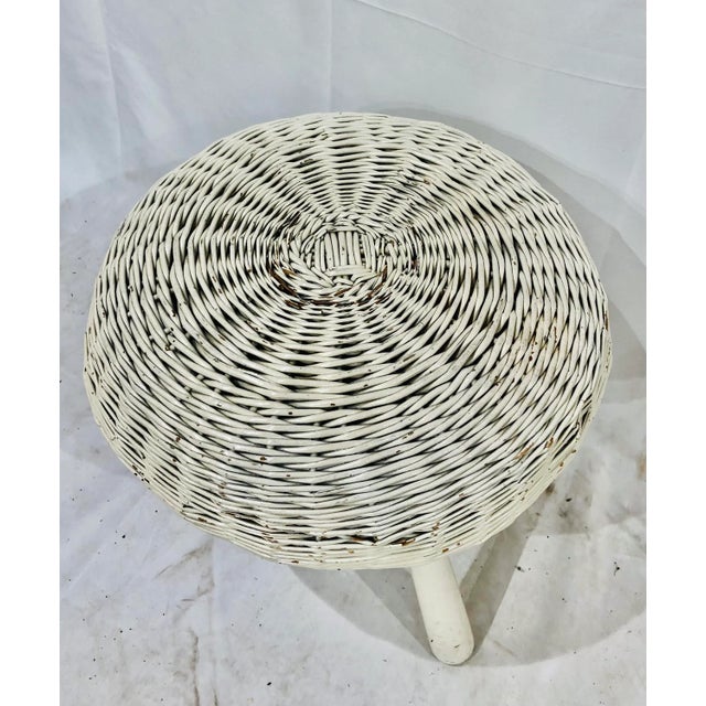 Vintage Woven Wicker Footstool Ottoman For Sale In Raleigh - Image 6 of 7