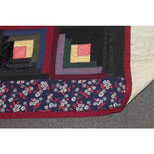 Textile 19thc Wool Flannel Log Cabin Quilt For Sale - Image 7 of 9