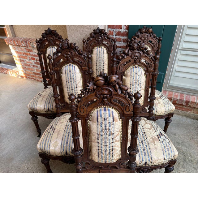 Set 6 Antique French Dining Chairs Renaissance Carved Oak Black Forest C1880 For Sale In Dallas - Image 6 of 18