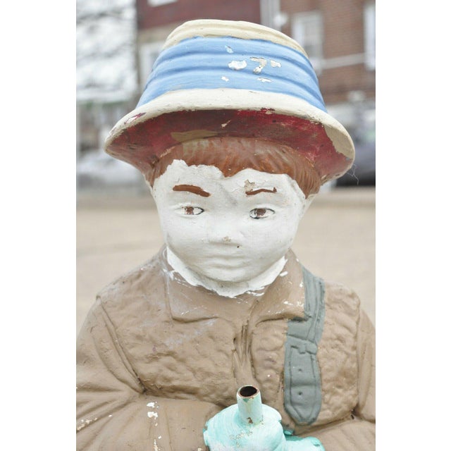 Vtg Concrete Boy Fishing Seated on Tree Stump Garden Statue Ornament