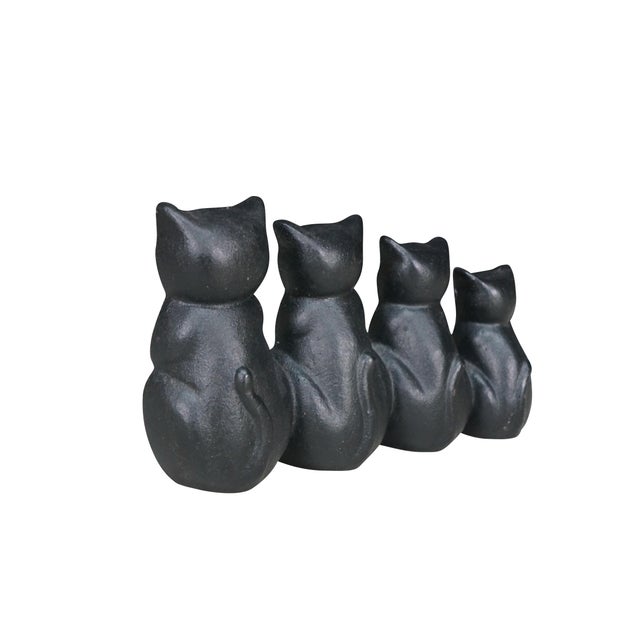 Modern Vintage Cast Iron Four Black Cats Silhouette Doorstop Paperweight 10" For Sale - Image 3 of 10