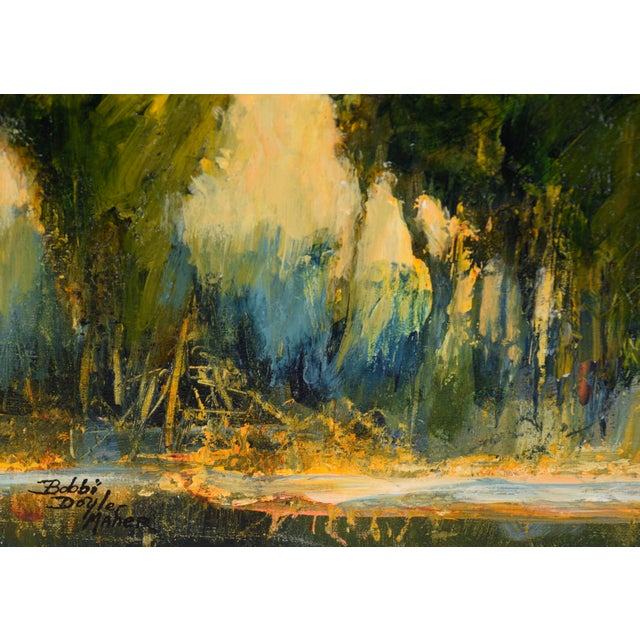Late 20th Century Trees by the Pond at Sunset - Landscape in Acrylic on Artist's Board by Bobbi Doyle-Maher For Sale - Image 5 of 8