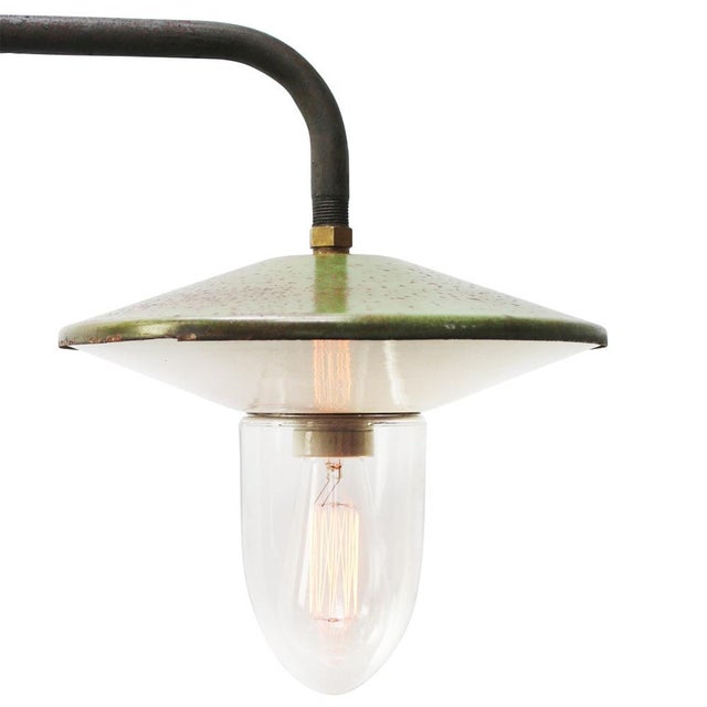 Industrial French Green Enamel Cast Iron Street Wall Light For Sale - Image 3 of 9