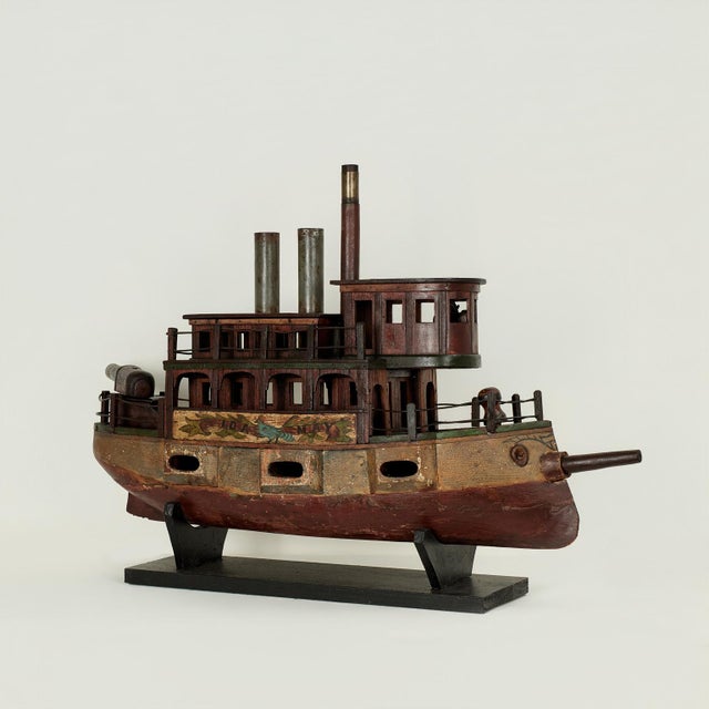 Folk Art Antique Folk Art Boat Model For Sale - Image 3 of 15