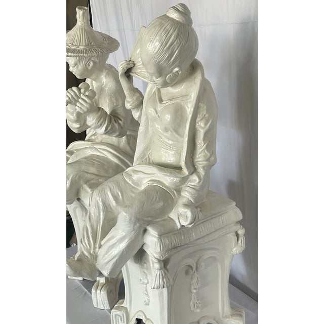Off-white Pair White Chinoiserie Figures, 1960s For Sale - Image 8 of 18