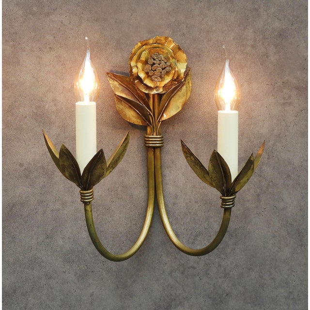 French Brutalist Style Floral Wall Lights, 1980s, Set of 2 For Sale - Image 6 of 9