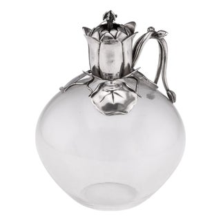 Antique 19th Century Victorian Silver & Clear Glass Claret Jug, 1884 For Sale