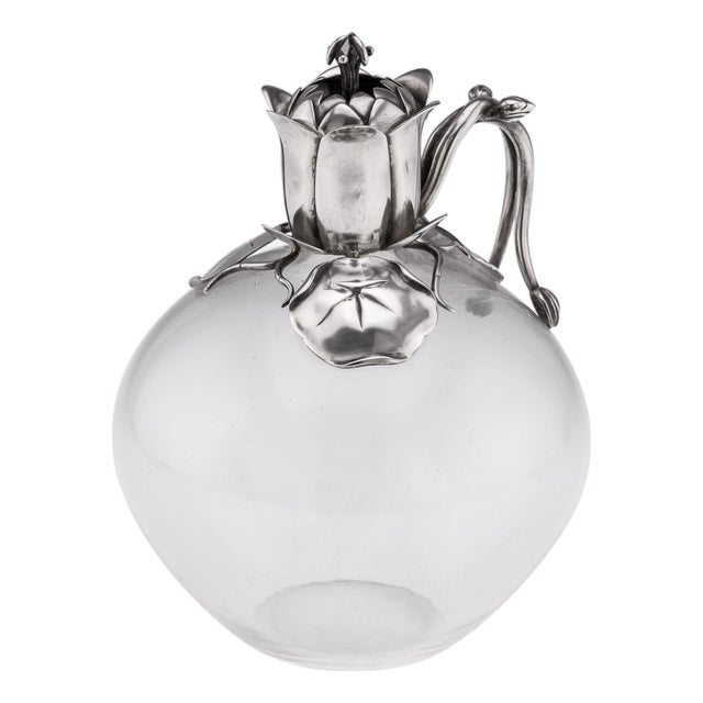 Antique 19th Century Victorian Silver & Clear Glass Claret Jug, 1884 For Sale