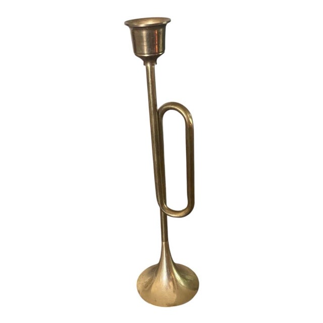 MCM Vintage Brass Bugle Trumpet Shaped Stacked Candlestick Holders- Set of 3 For Sale In Milwaukee - Image 6 of 8