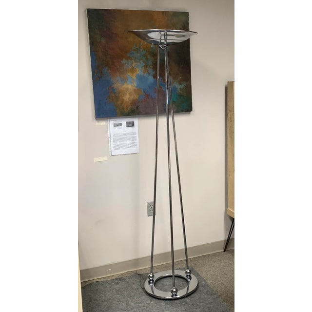 Magnificent tall polished chrome or nickel floor lamp by Casella Lighting. It is called the Olympiad torchiere. Super high...
