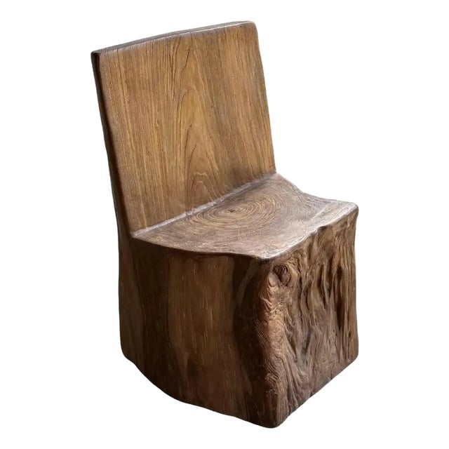 Sculptural Textured Teak Wood Chair For Sale
