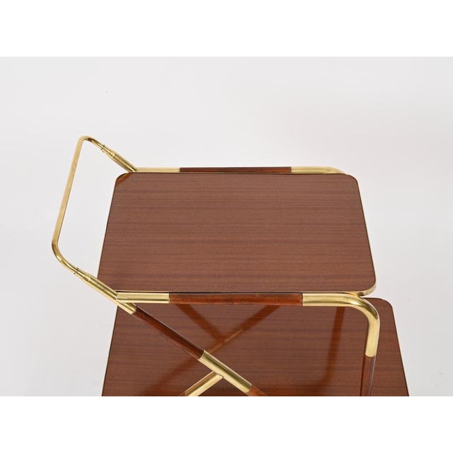 Mid-Century Brass and Wood Bar Cart by Cesare Lacca, Italy, 1950s For Sale - Image 10 of 16