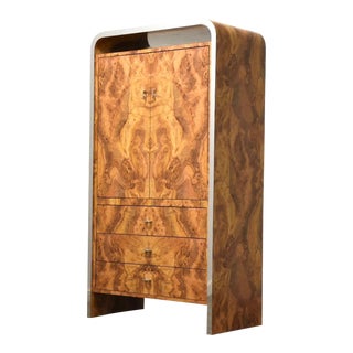 Burl & Chrome Modern Armoire Dresser For Sale