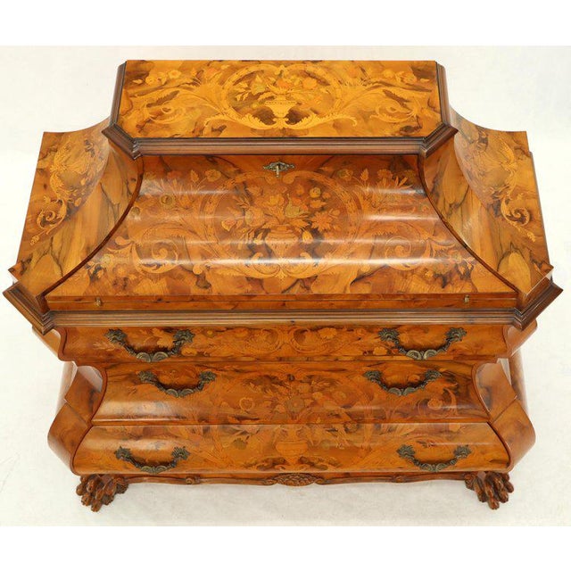 Italian Bombe Inlay Olive Wood Dresser Drop Front Jewerly Compartment Secretary For Sale - Image 11 of 13