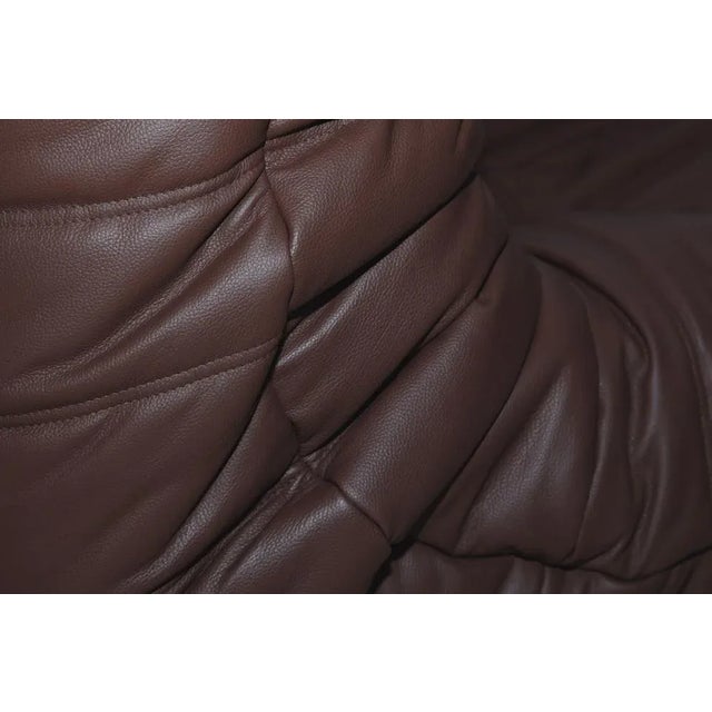 Ligne Roset Dark Brown Leather Togo Lounge Chair, Corner and 2-Seat Sofa by Michel Ducaroy for Ligne Roset, Set of 3 For Sale - Image 4 of 16