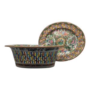 Chinese Export Famille Rose Mandarin Reticulated Basket & Undertray