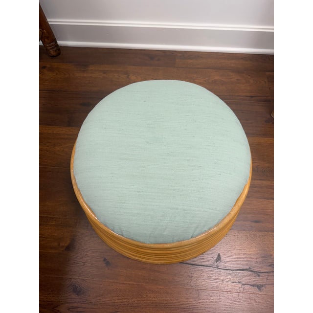 Vintage 9 strand Stacked Rattan Ottoman or Footstool. Reminiscent of mid century designs in the manner of Paul Frankl....