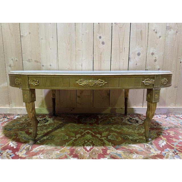Oval Coffee Table with Deer Legs and Empire Style Marble Top For Sale - Image 4 of 9