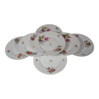 Vintage Paul Muller German Floral Porcelain Luncheon Plates- Set of 7 For Sale