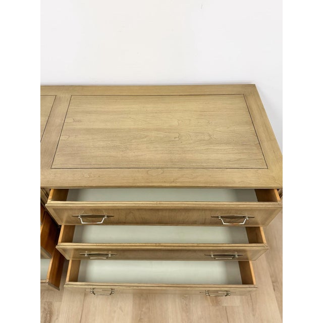 Vintage MCM Gray Washed Blonde Dresser Six Drawer With Metal Handles For Sale - Image 13 of 13