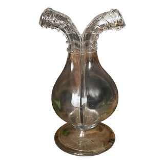 Antique Hand-Blown Glass Ampolla Gemina in Footed Clear Glass For Sale