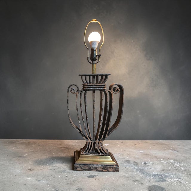 Copper 1991 Monumental Chapman Patinated Iron & Brass Urn Table Lamps - a Pair For Sale - Image 8 of 11