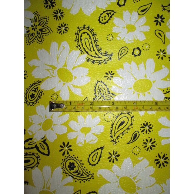 Vintage 1970s Mid-century modern bright yellow daisy paisley motifs vinyl wallcovering. Made in Chicago USA by Smithsonian...