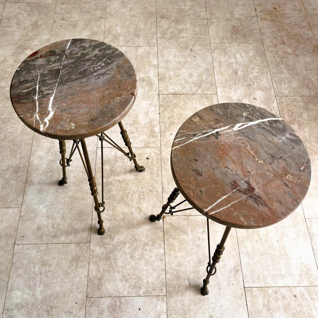 3-Legged Side Tables in Bronze and Marble attributed to Maison Jansen, France, 1960s, Set of 2 For Sale - Image 6 of 8