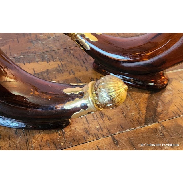 1960s Pair Vintage Avon Viking Horn Brown Glass After Shave Lotion Bottles, C1960s For Sale - Image 5 of 9