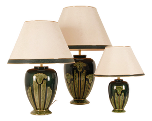 Vintage French Gold & Green Ceramic Marble Vase Lamp in Porcelain, 1970s, Set of 3