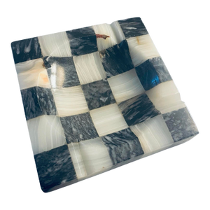 Large Alabaster Checkered Vintage Ashtray