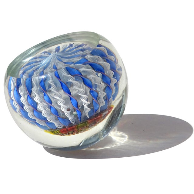 Murano Vintage Millefiore Flowers Twisting Zanfirico Ribbons Italian Art Glass Crown Top Paperweight For Sale In Orlando - Image 6 of 6