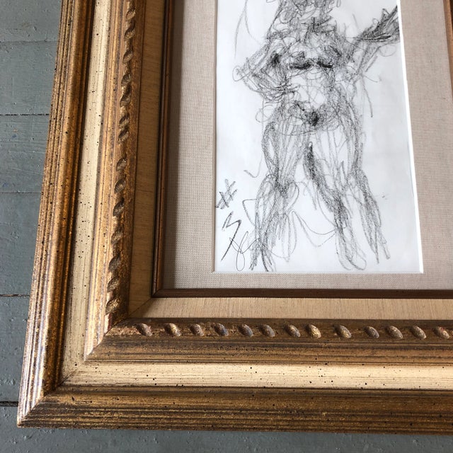 Abstract Vintage Original Abstract Nude Figure Drawing Reginald Marsh Style Frame 1960’s For Sale - Image 3 of 5