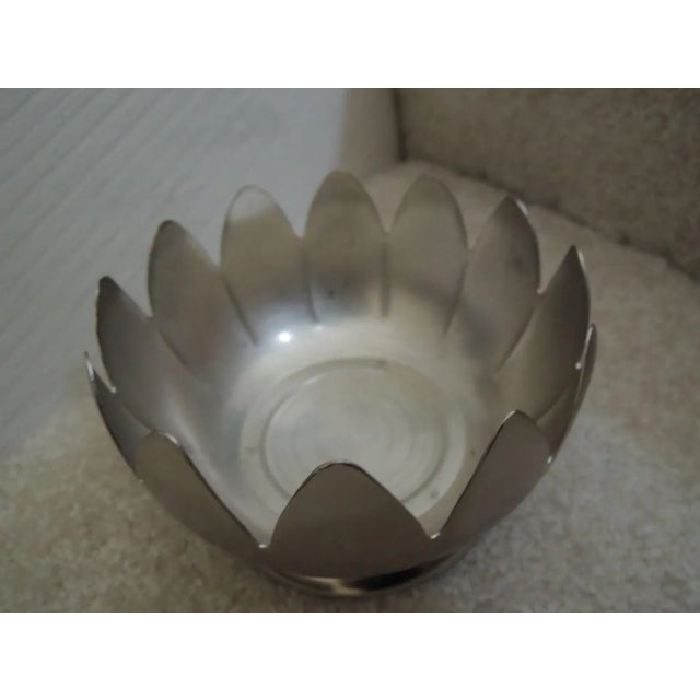 Contemporary Silver Plated Bowl 12 Lotus Petals Silver Metal Bowl For Sale - Image 3 of 7
