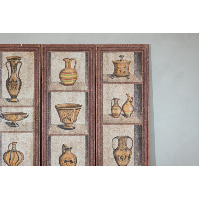 Vintage Chinese Three-Panel Screen with Painted Classical Vessel Motifs For Sale - Image 9 of 12