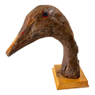Mid-Century Folk Art Found Driftwood Painted Goose or Duck Head For Sale