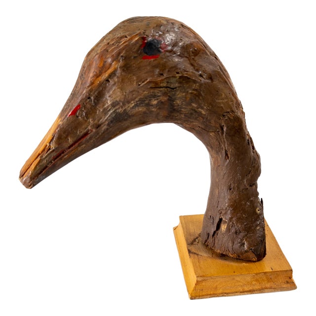 Mid-Century Folk Art Found Driftwood Painted Goose or Duck Head For Sale